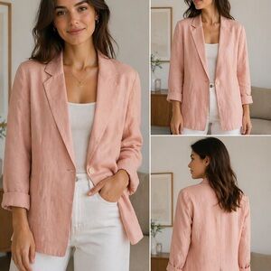 J. Jill Blush Pink Linen-Blend Single-Button Blazer